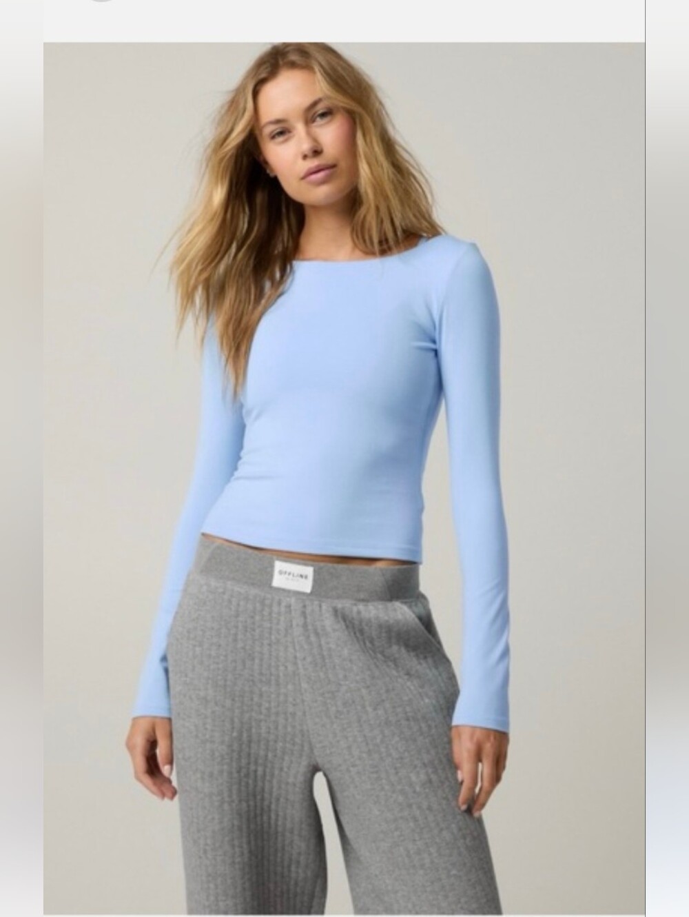 OFFLINE by Aerie The Hugger Long Sleeve Open Back T Shirt Top Blue Size XS